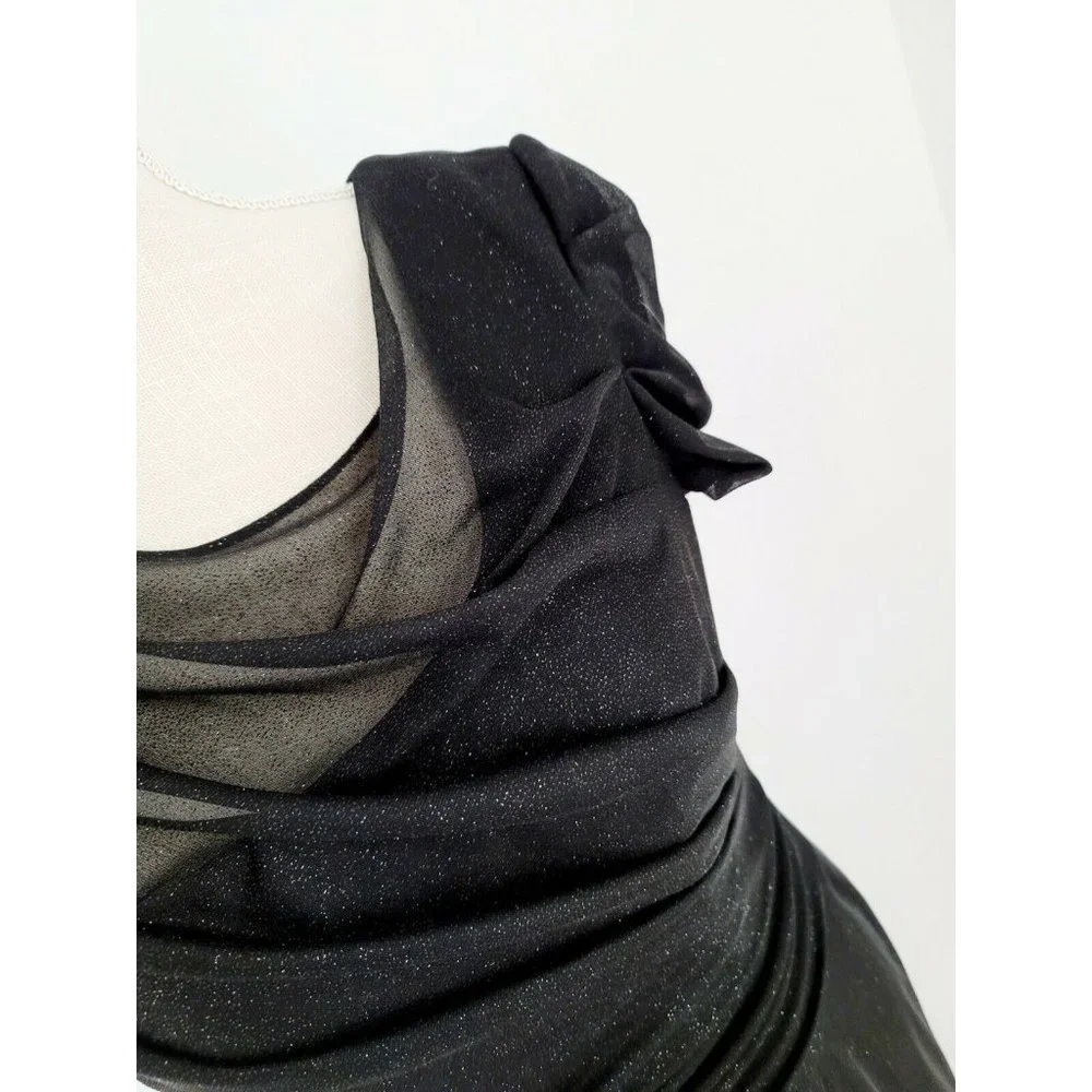 Alex Evenings Black Glitter Sparkle Short Sleeves Long Gown Party Dress 10_7
